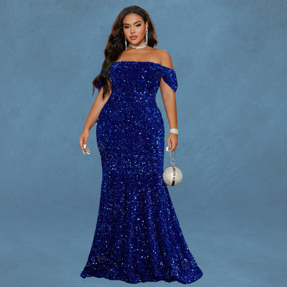 Stunning Plus Size Off-Shoulder Sequin Bodycon Dress Perfect for Prom, Wedding Guest, Bridesmaid