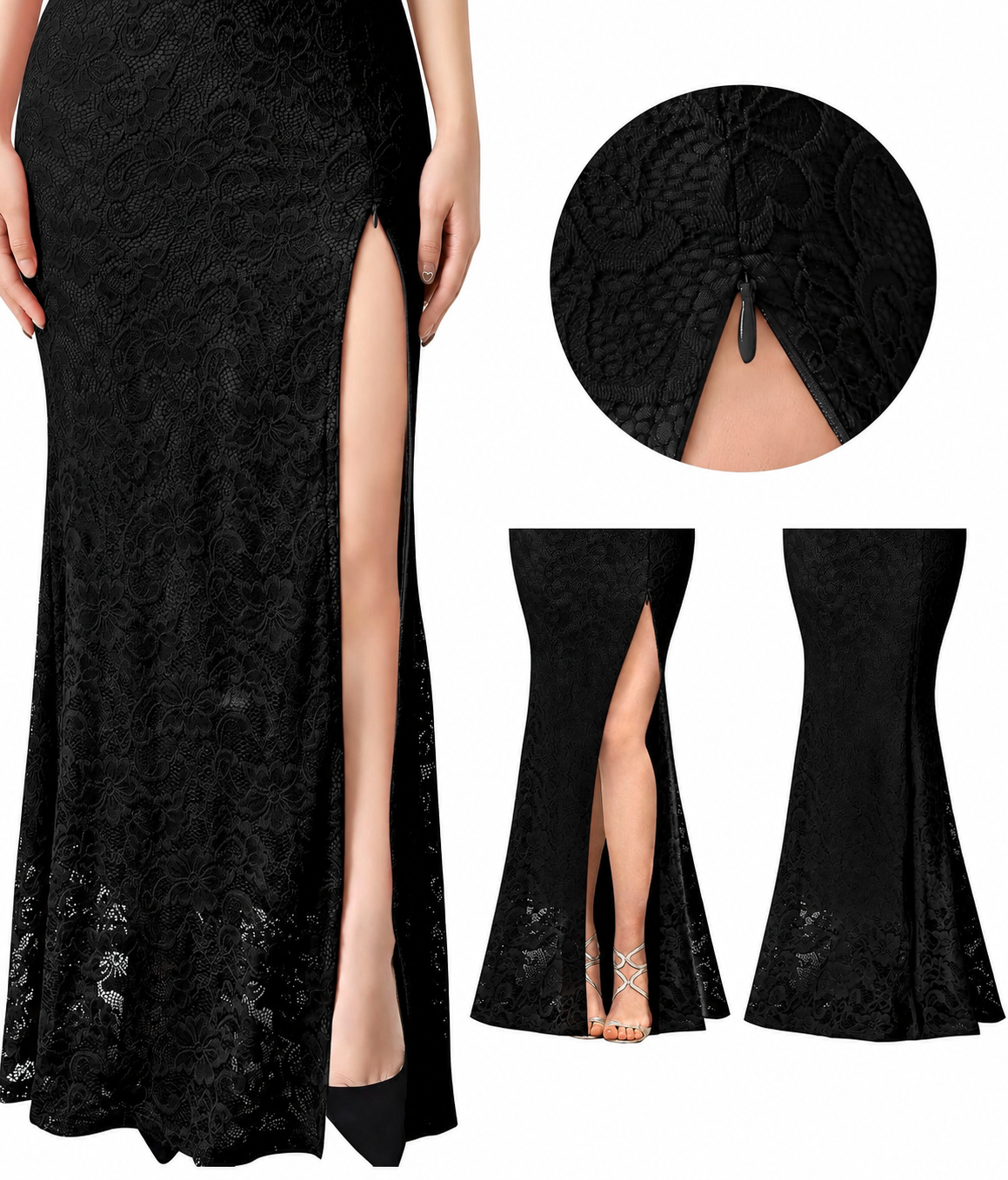 Elegant Black Illusion Halter Sweetheart Slit Mermaid Maxi Dress - Formal Evening Gown - Free Shipping