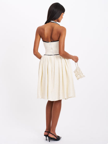 Miss Circle Natalie U Neck Halter Drop Waist Tweed Midi Dress - Free Shipping