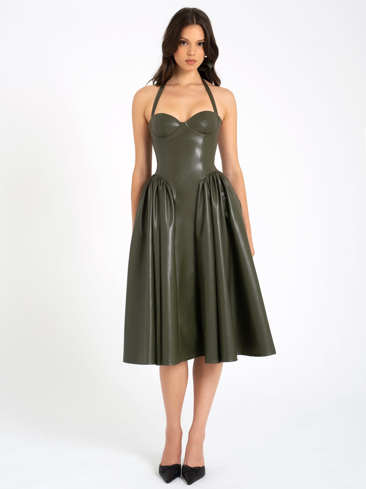 Miss Circle Eliana Olive Vegan Leather Dress - Free Shipping