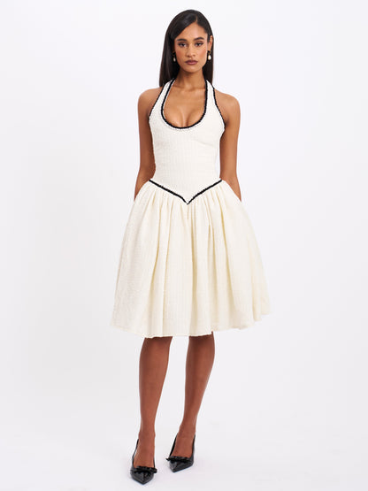 Miss Circle Natalie U Neck Halter Drop Waist Tweed Midi Dress - Free Shipping