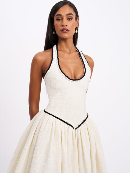 Miss Circle Natalie U Neck Halter Drop Waist Tweed Midi Dress - Free Shipping