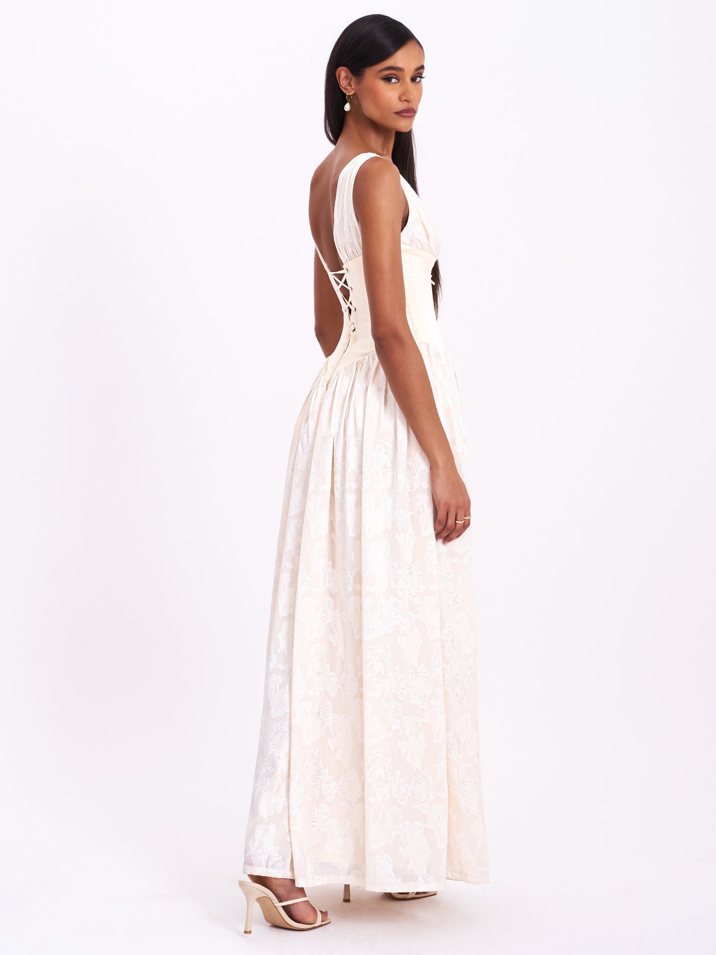 Miss Circle Sabrina Butter Yellow High Slit Jacquard Maxi Dress - Free Shipping