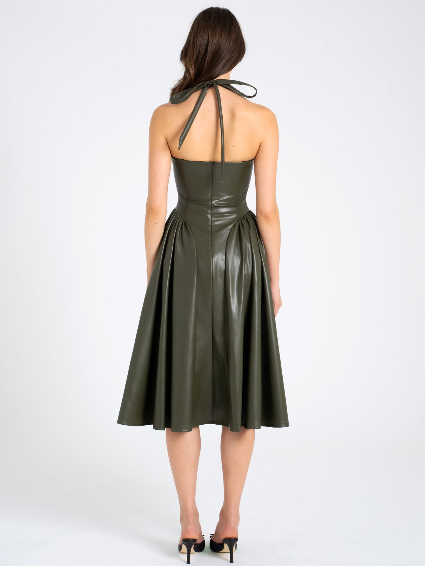 Miss Circle Eliana Olive Vegan Leather Dress - Free Shipping