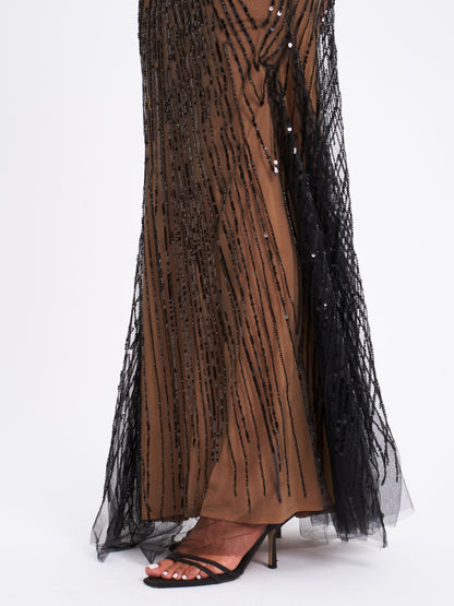 Miss Circle Qeturah Embroidered Sequin Off Shoulder Mesh Gown - Free Shipping