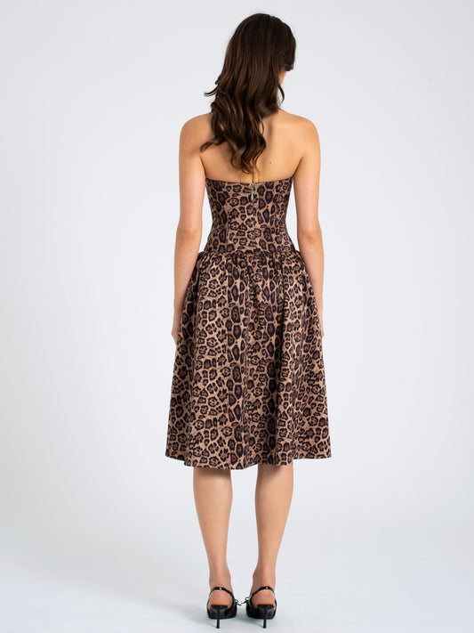 Miss Circle Uchenna Cheetah Print Stretchy Strapless Midi Dress with Lace Trim - Free Shipping