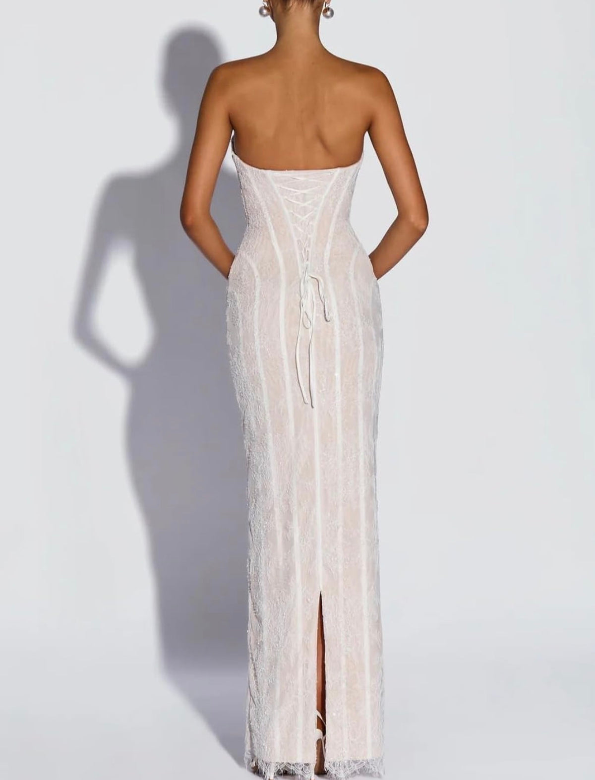 Stylish Floral Lace Corset Strapless Bodycon Maxi Dress-Free Shipping