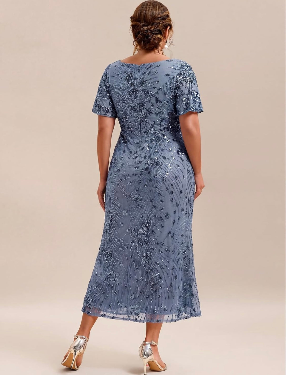 Stunning Plus Size Sequin V-Neck Flutter Sleeve Maxi Dress - Free Shipping