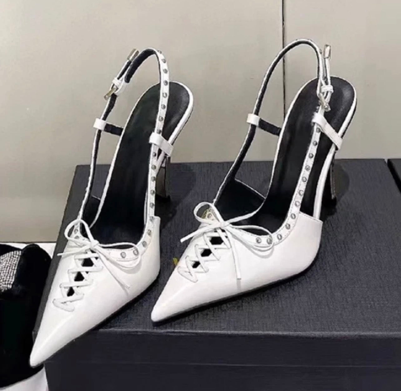Stunning Pointed-Toe Rivet-Sling Back Lace-Up Stiletto High Heels - Free Shipping