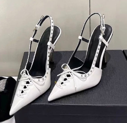 Stunning Pointed-Toe Rivet-Sling Back Lace-Up Stiletto High Heels - Free Shipping