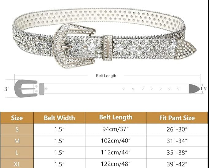 Fashionable Rhinestone Silver Buckle 1.5in Leather Belts