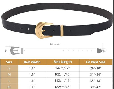 Women's 1.1" Leather Belts with Golden Buckle - Versatile for Jeans & Dresses