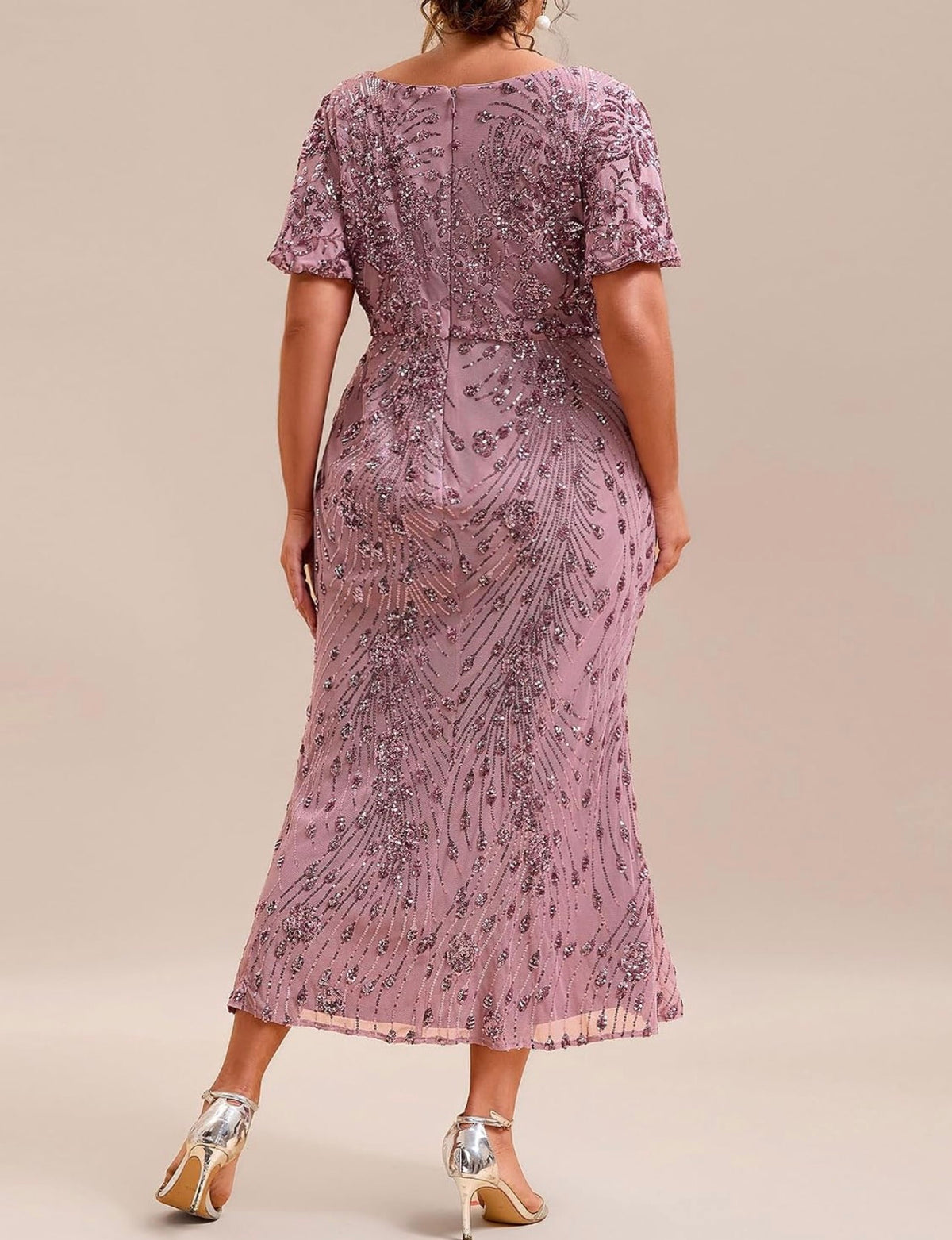Stunning Plus Size Sequin V-Neck Flutter Sleeve Maxi Dress - Free Shipping