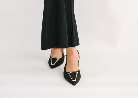 Cecilia Slingback Black Kitten Heels Extended Sizes - Free Shipping