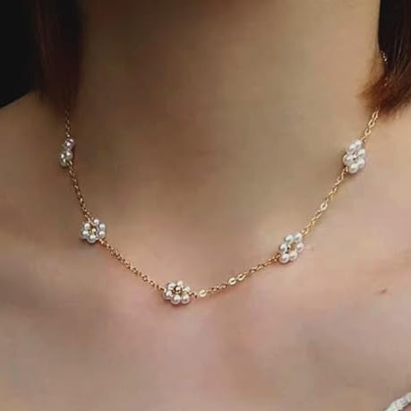 Trendy Dainty Daisy Pearl Necklace 14K Gold-Plated Flower Choker Jewelry-Free Shipping