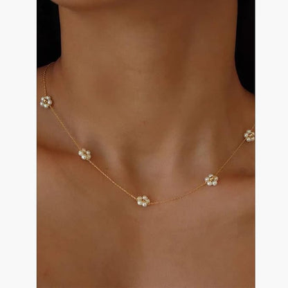 Trendy Dainty Daisy Pearl Necklace 14K Gold-Plated Flower Choker Jewelry-Free Shipping