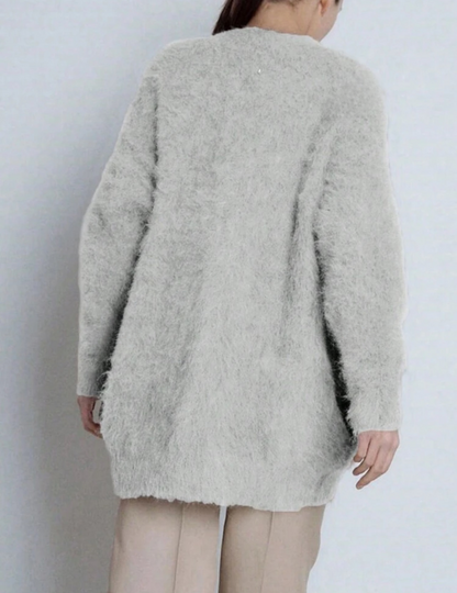 Chic Drop Shoulder Long Sleeve Single-Breasted Faux Fur Knit Sweater Cardigan-Free Shipping