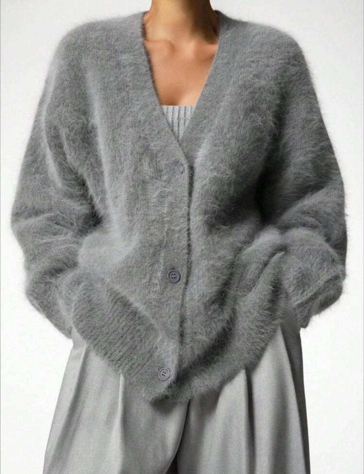 Chic Drop Shoulder Long Sleeve Single-Breasted Faux Fur Knit Sweater Cardigan-Free Shipping