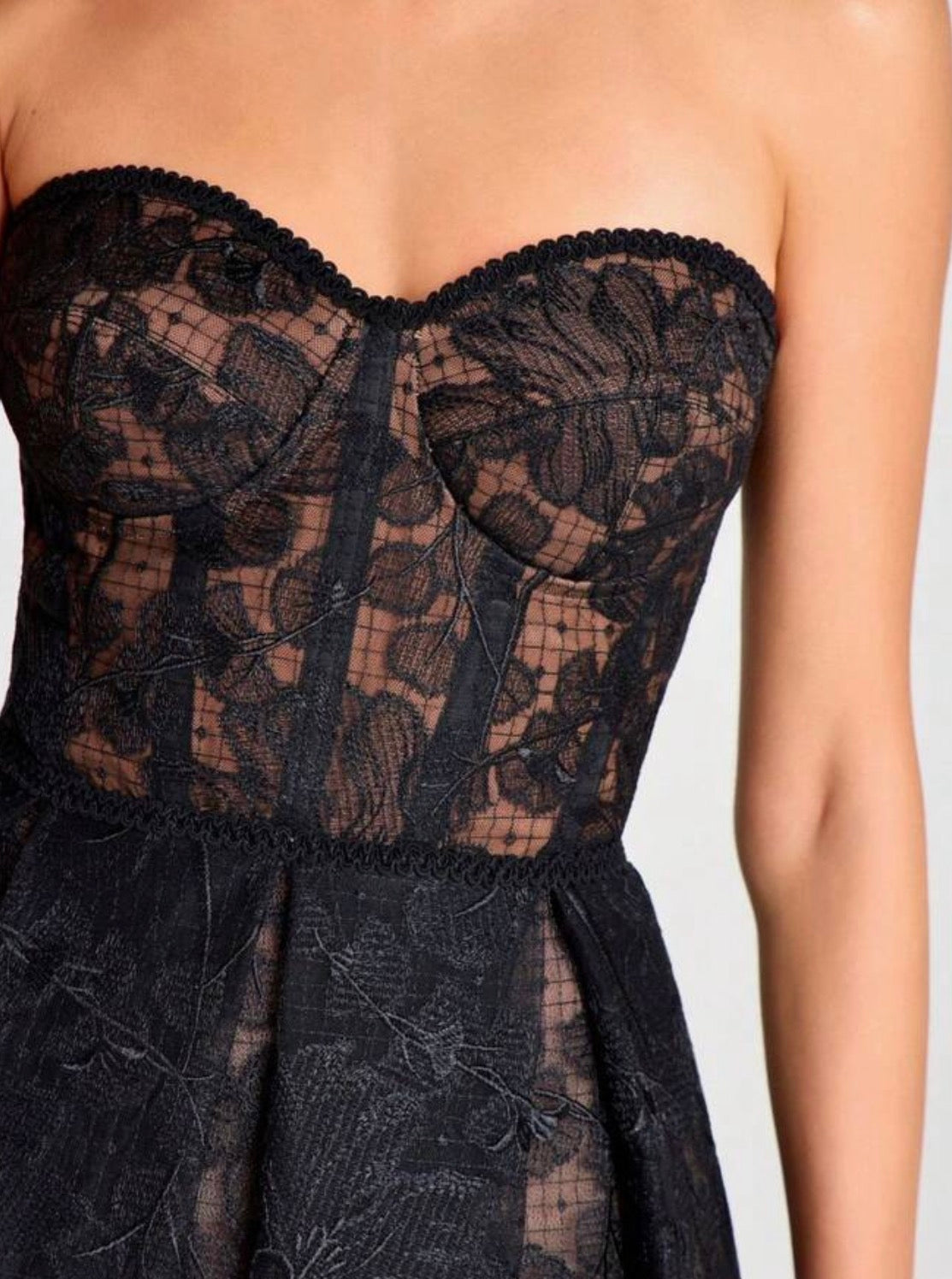 Elegant Strapless Lace Corset Sweetheart Midi Dress - Free Shipping