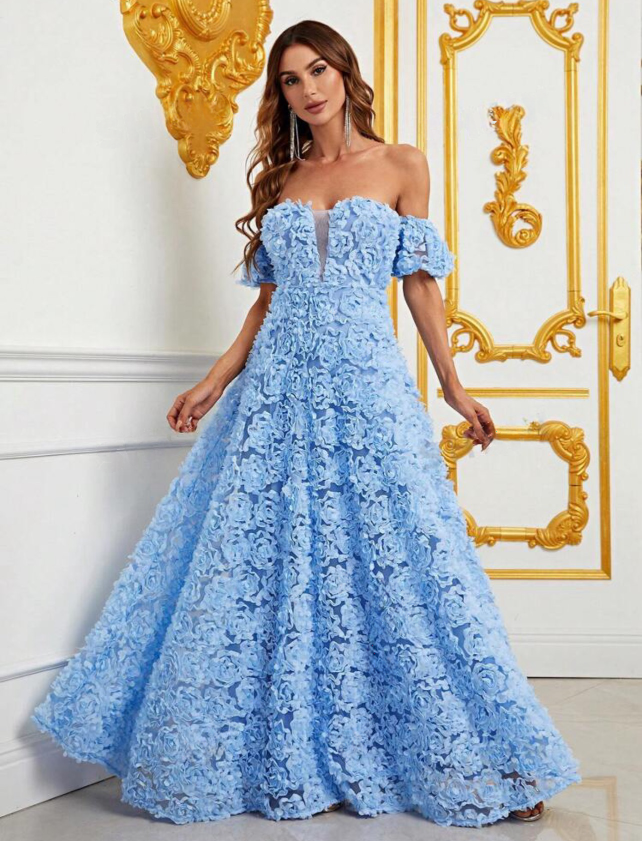 Enchanting Off Shoulder Floral Appliques Formal Dress-Free Shipping