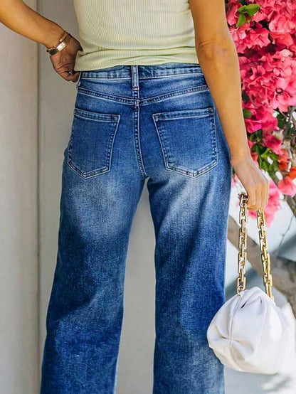 Loose Fit Women's Wide Leg Jeans, Non-Stretch, Denim Pants with Pockets-Free Shipping