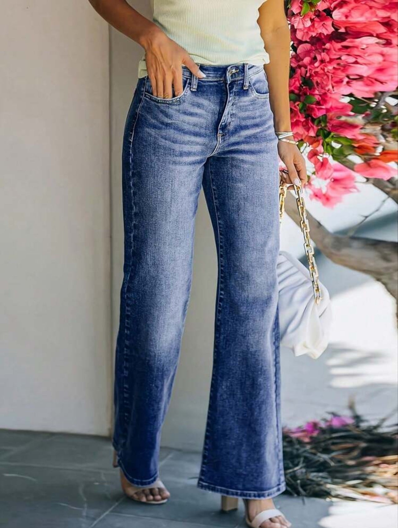 Loose Fit Women's Wide Leg Jeans, Non-Stretch, Denim Pants with Pockets-Free Shipping