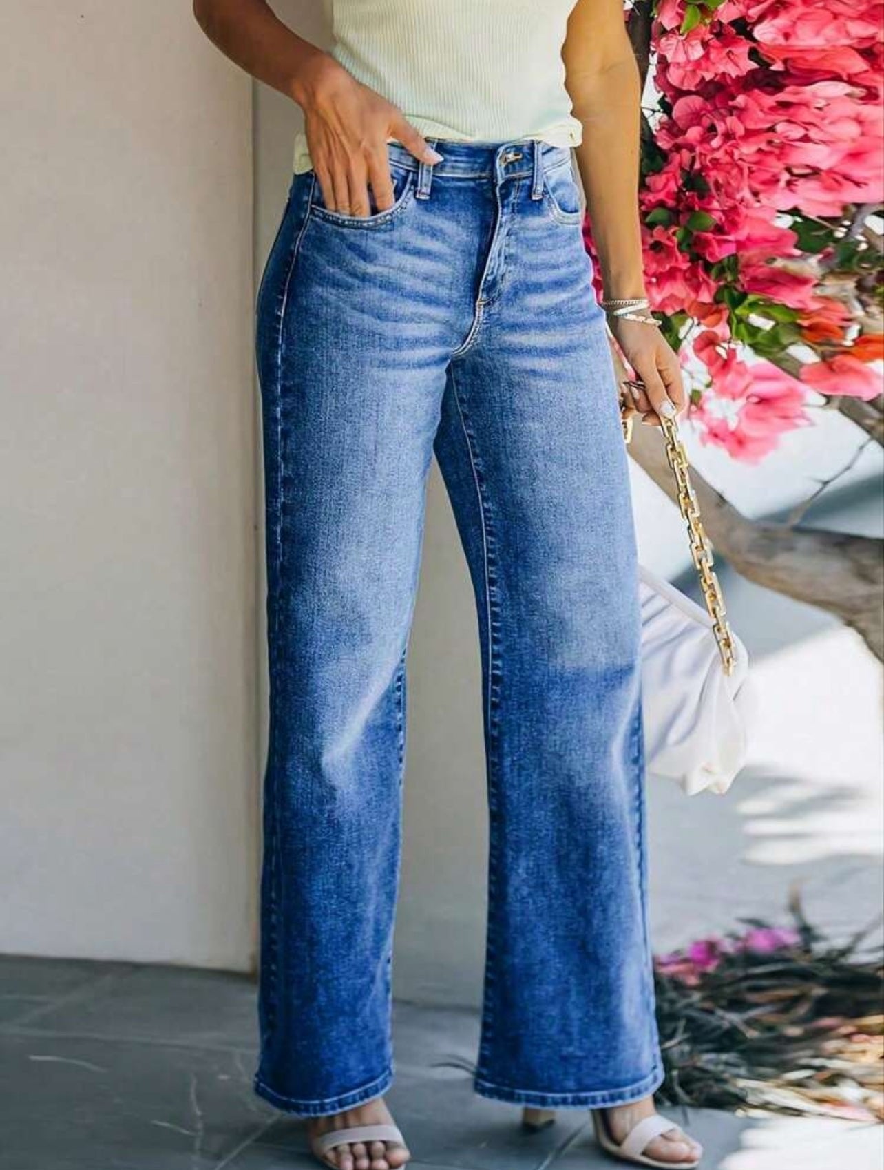 Loose Fit Women's Wide Leg Jeans, Non-Stretch, Denim Pants with Pockets-Free Shipping