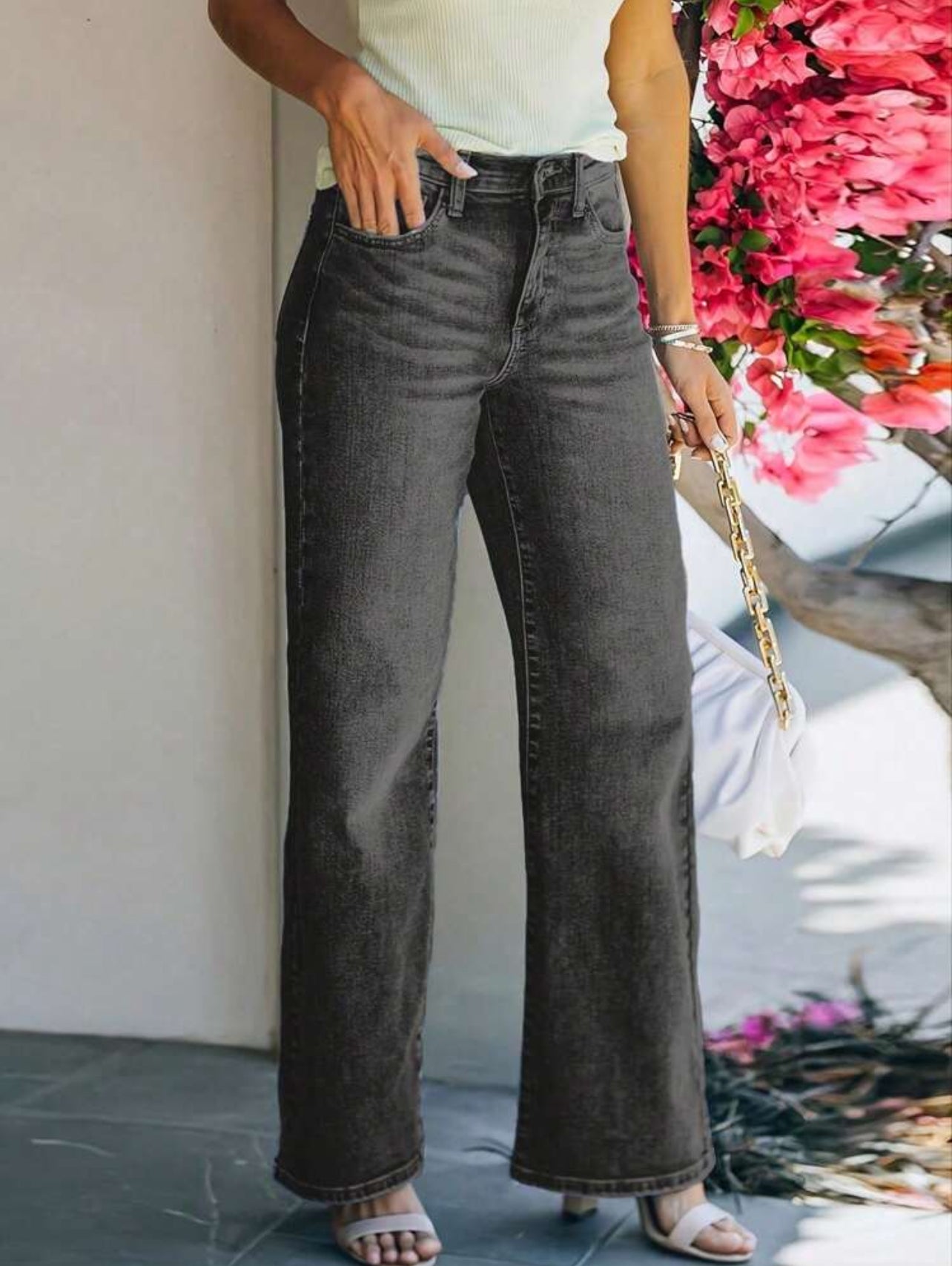 Loose Fit Women's Wide Leg Jeans, Non-Stretch, Denim Pants with Pockets-Free Shipping