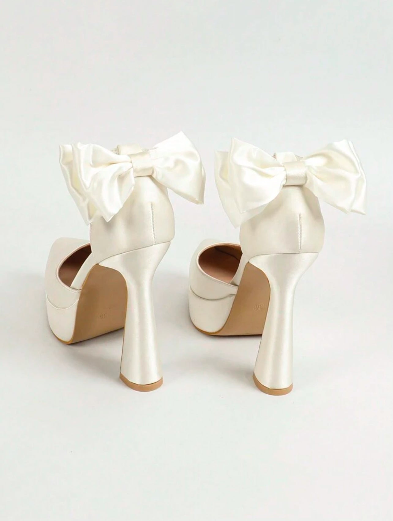 Elegant Women's White Platform Ankle Strap High Heel Bow Detail-Free shipping