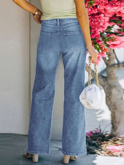 Loose Fit Women's Wide Leg Jeans, Non-Stretch, Denim Pants with Pockets-Free Shipping