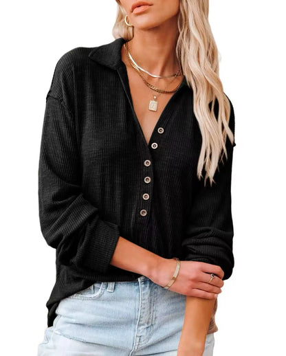 Chic Comfort: Women's Knitted Relaxed Fit Button-Up Tunic Blouse-Free Shipping