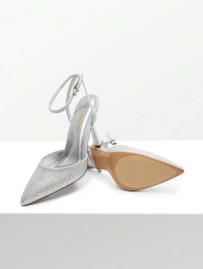 Elegant White Ankle Strap Stiletto Pointed Heel Pumps-Free Shipping