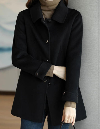 Sophisticated Woolen Coat Single Breasted Wide-Waisted Cut with Pockets - Free Shipping