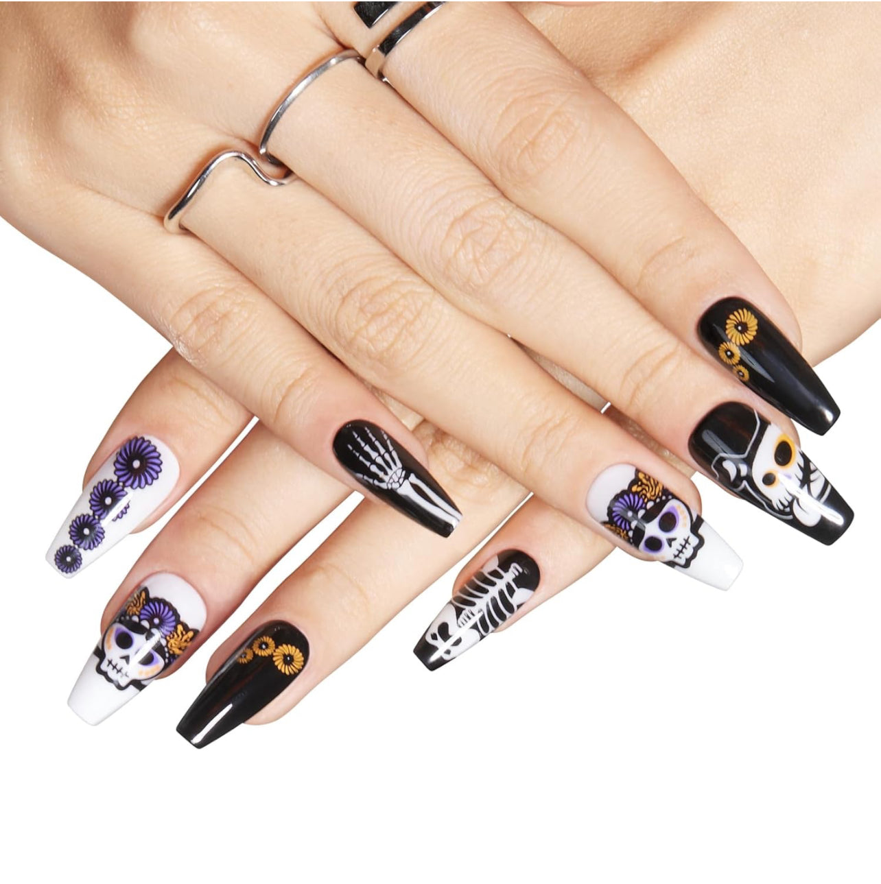 Halloween Colorful Nail Designs Press On Nails 24 Pieces  Set Easy Application-Free Shipping