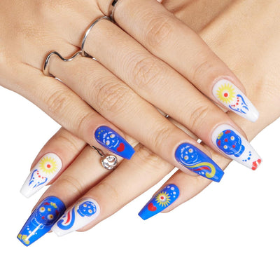 Halloween Colorful Nail Designs Press On Nails 24 Pieces  Set Easy Application-Free Shipping