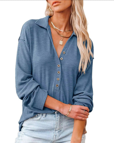 Stylish Comfort: Women's Knitted Relaxed Fit Button-Up Tunic Blouse-Free Shipping