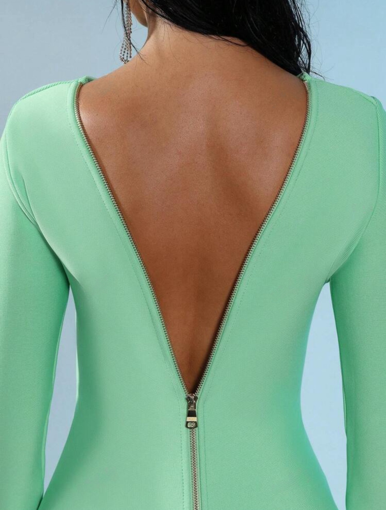 Classic Sexy Long Sleeve Back Zipper Bodycon Bandage Midi Dress - Free Shipping