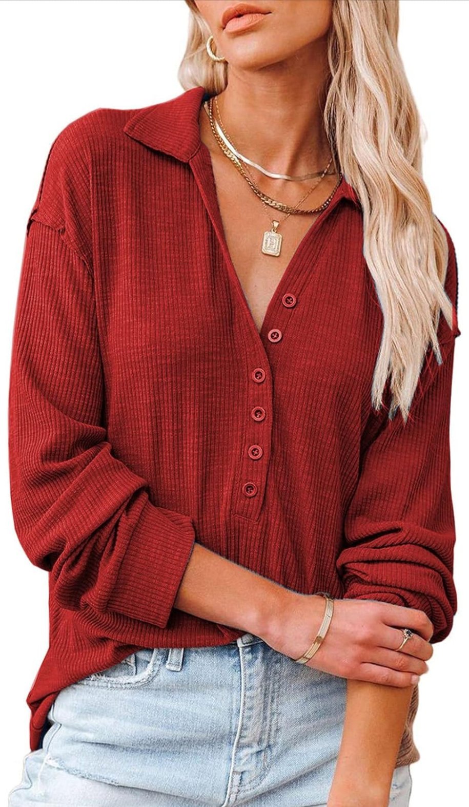 Chic Comfort: Women's Knitted Relaxed Fit Button-Up Tunic Blouse-Free Shipping