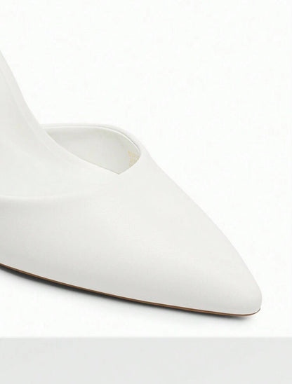 Elegant White Ankle Strap Stiletto Pointed Heel Pumps-Free Shipping