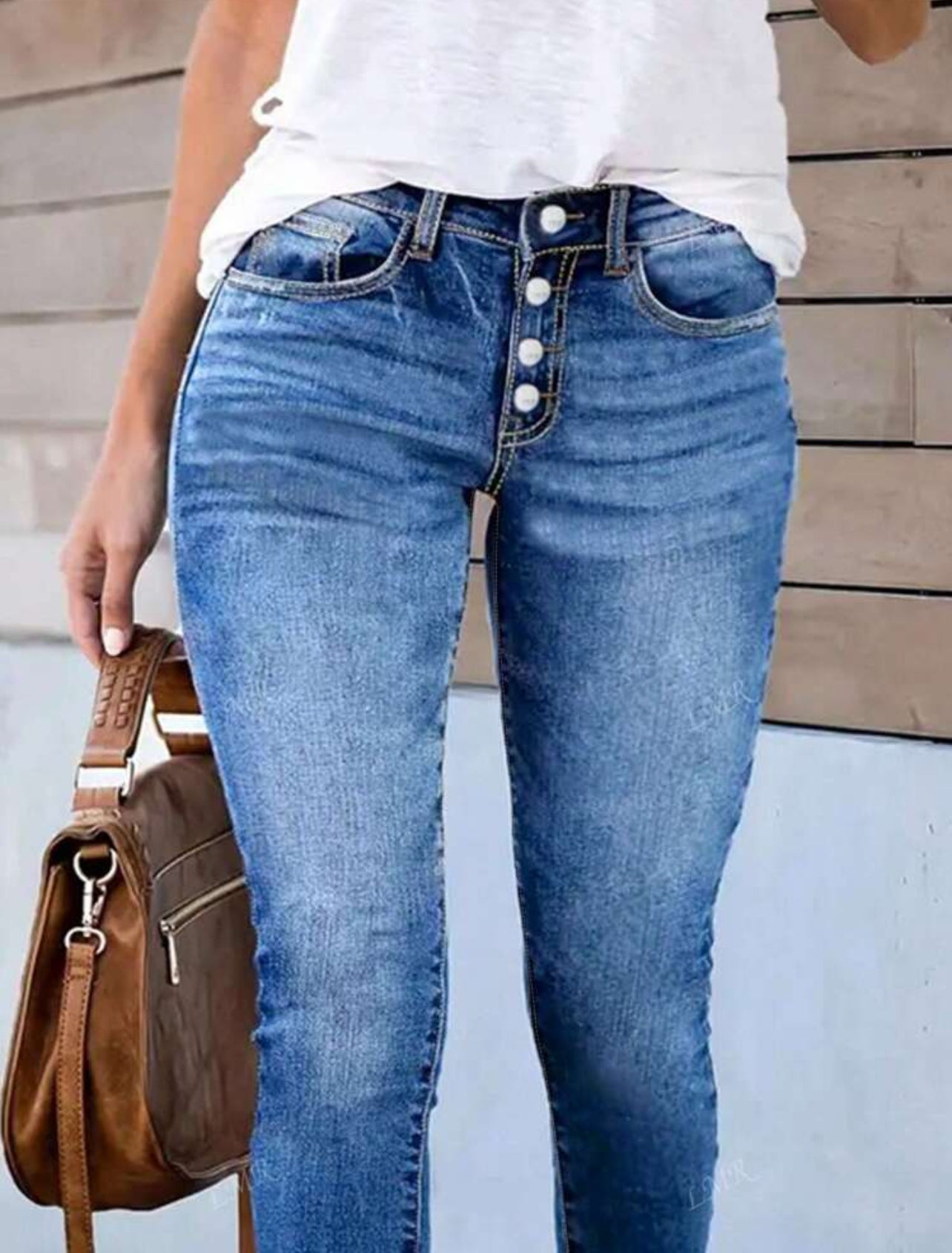 Women’s Button Fly Classic Slim Skinny Jeans Pockets Pants - Free Shipping