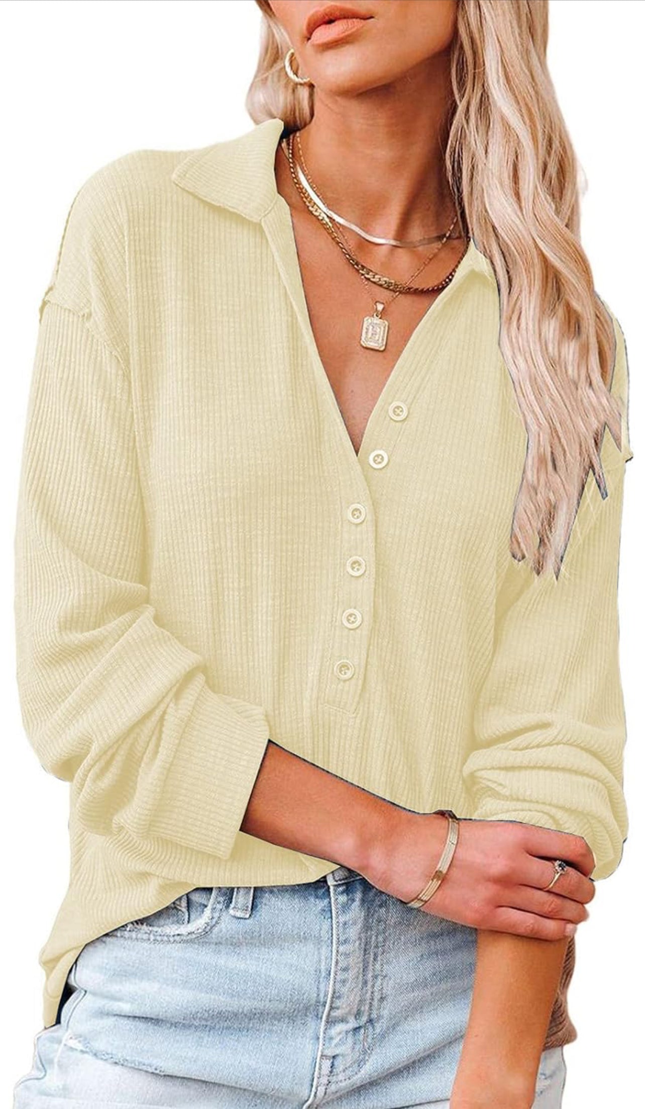 Chic Comfort: Women's Knitted Relaxed Fit Button-Up Tunic Blouse-Free Shipping