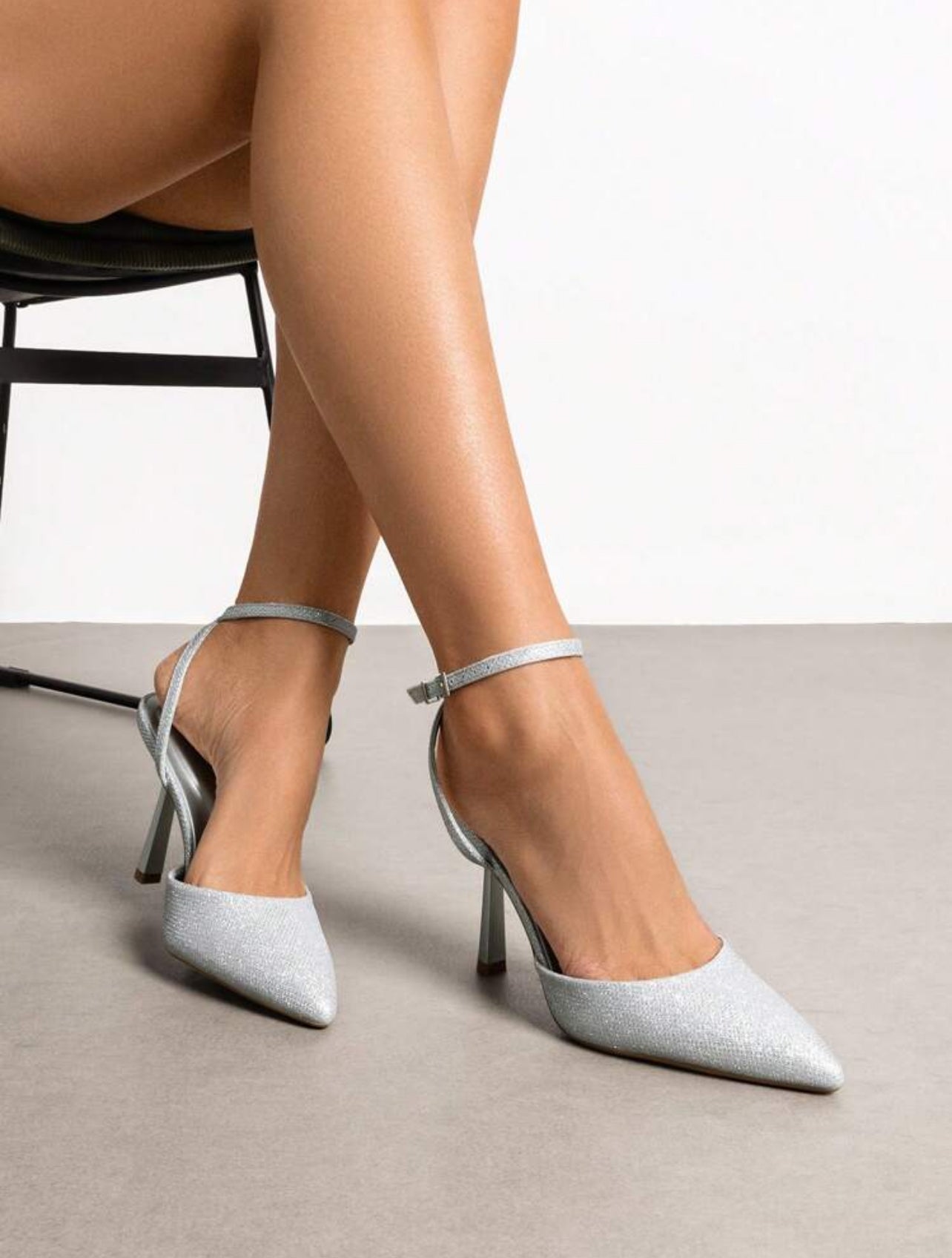 Elegant White Ankle Strap Stiletto Pointed Heel Pumps-Free Shipping