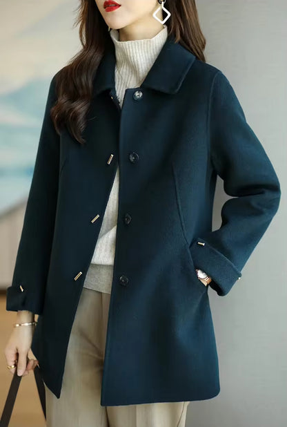 Sophisticated Woolen Coat Single Breasted Wide-Waisted Cut with Pockets - Free Shipping