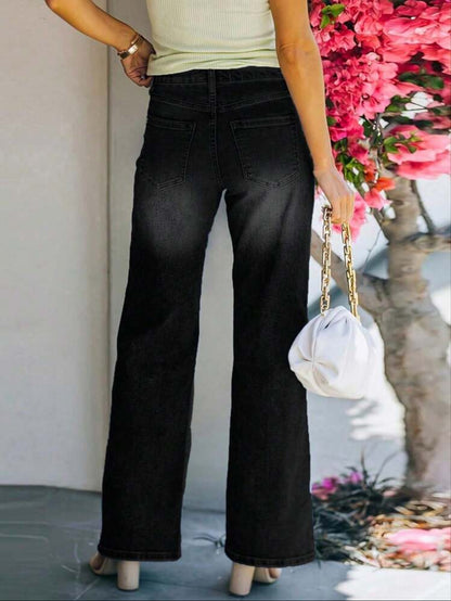 Loose Fit Women's Wide Leg Jeans, Non-Stretch, Denim Pants with Pockets-Free Shipping