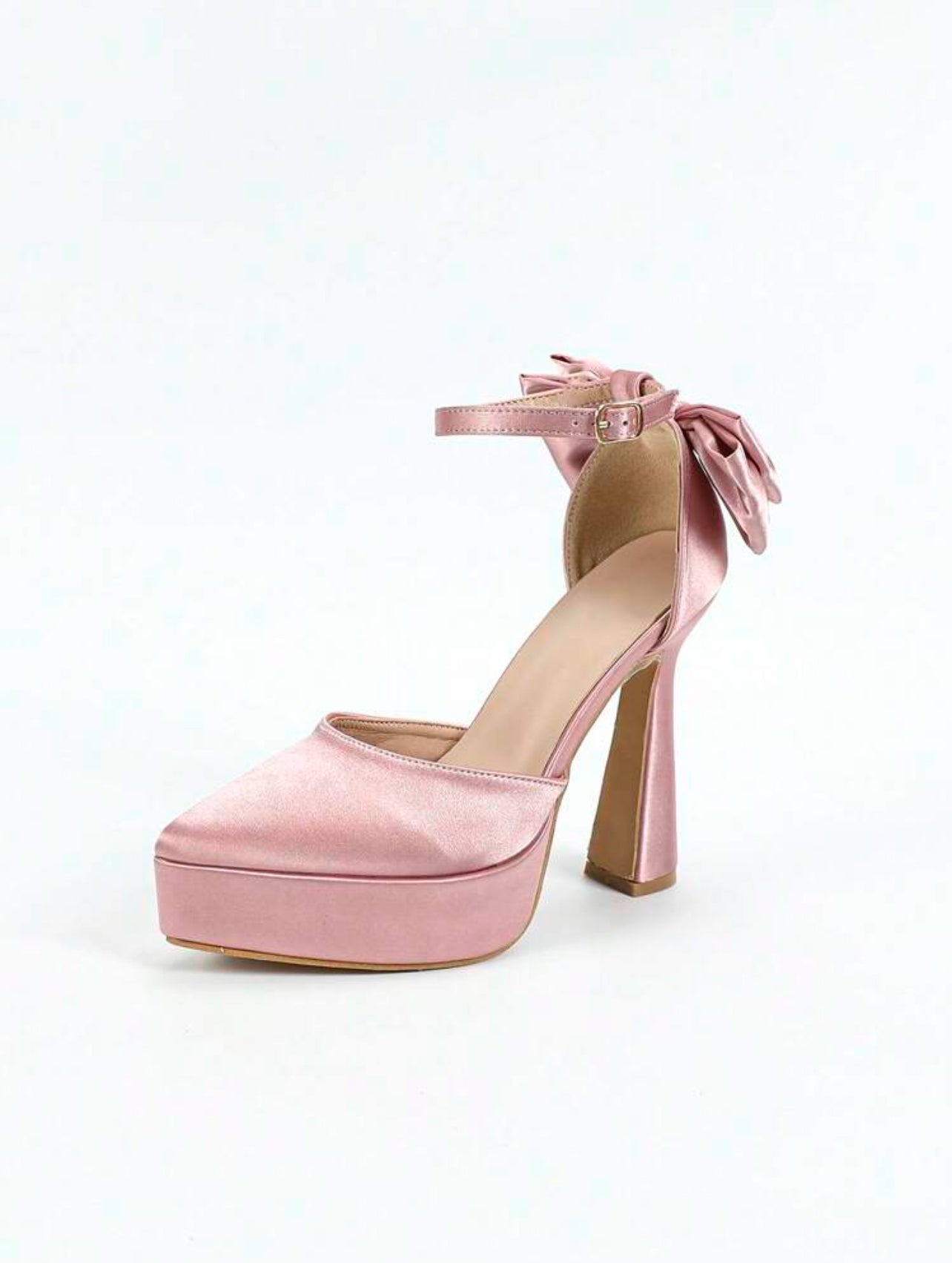 Elegant Women's White Platform Ankle Strap High Heel Bow Detail-Free shipping