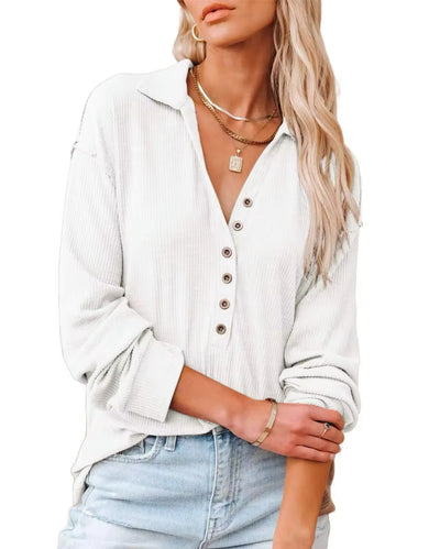 Stylish Comfort: Women's Knitted Relaxed Fit Button-Up Tunic Blouse-Free Shipping