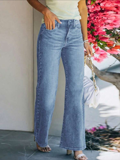 Loose Fit Women's Wide Leg Jeans, Non-Stretch, Denim Pants with Pockets-Free Shipping