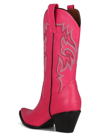 Stylish Women's Classic Mid Calf Cowboy Boots – Embroidered Pointed Toe Pull On Western Shoes-Free Shipping