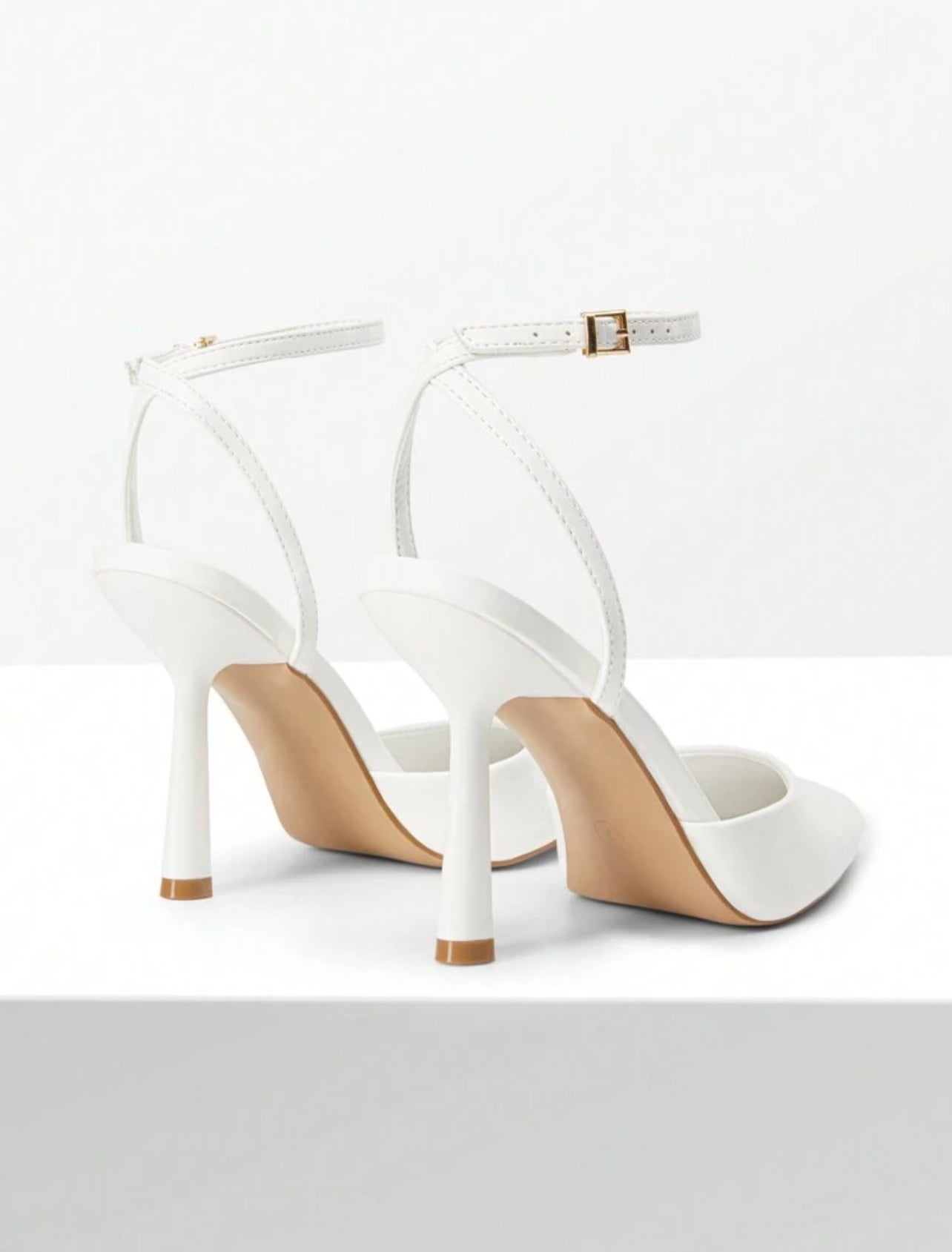 Elegant White Ankle Strap Stiletto Pointed Heel Pumps-Free Shipping