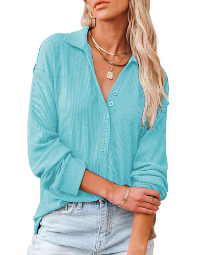 Stylish Comfort: Women's Knitted Relaxed Fit Button-Up Tunic Blouse-Free Shipping